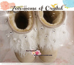 PROMOTION: WINTER Bling and Sparkly White Curly Fur SheepSkin Wool Boots w Big STONES