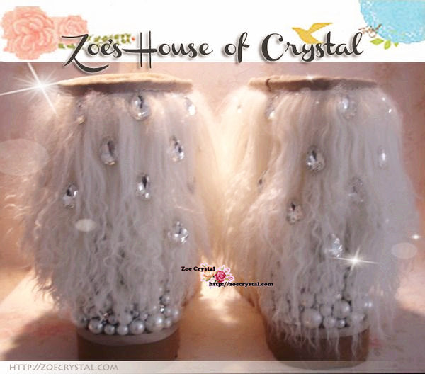PROMOTION: WINTER Bling and Sparkly White Curly Fur SheepSkin Wool Boots w Pearls and Big STONES