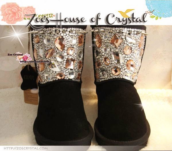 PROMOTION WINTER Bling and Sparkly SheepSkin Wool BOOTS w shinning Czech or Swarovski crystal and rhinestone