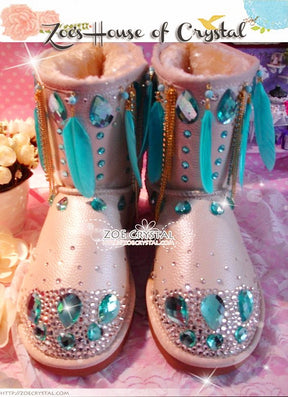 Promotion WINTER Bling and Sparkly SheepSkin Wool BOOTS w shinning Czech or Swarovski crystal in INDIANA Style