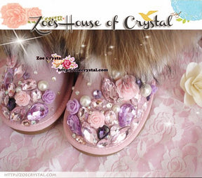 PROMOTION WINTER Pink Sheepskin Fleech/Wool Boots with shinning and stylish Rhinestones / Big Stones