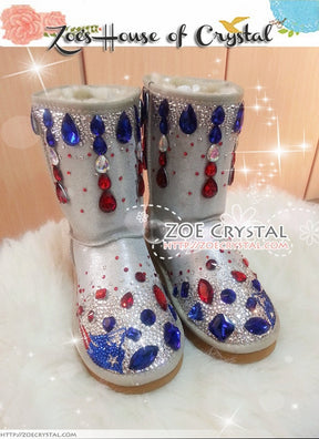 Football NEW ENGLAND PATRIOTS Style Winter White Sheepskin Fleech/Wool Boots