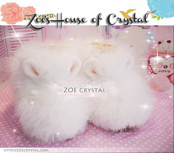 Promotion - WINTER White Fur Rabbit liked Wool / Winter Boots w Czech / Swarovski Crystals