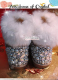 PROMOTION WINTER Bling and Sparkly White Rabbit Fur SheepSkin Winter BOOTS w shinning Czech or Swarovski Crystals and Pearls