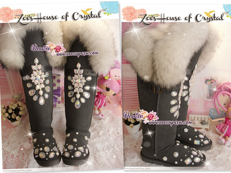 PROMOTION WINTER Queen Style Knee High Bling and Sparkly White Fur SheepSkin Wool BOOTS