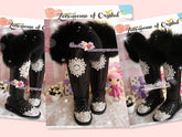 PROMOTION WINTER Queen Style Knee High Bling and Sparkly Black Fur SheepSkin Wool BOOTS