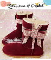 New Year Sales 30% off -  Bling and Sparkly Wine Red Winter BOOTS w Blinged BOWS
