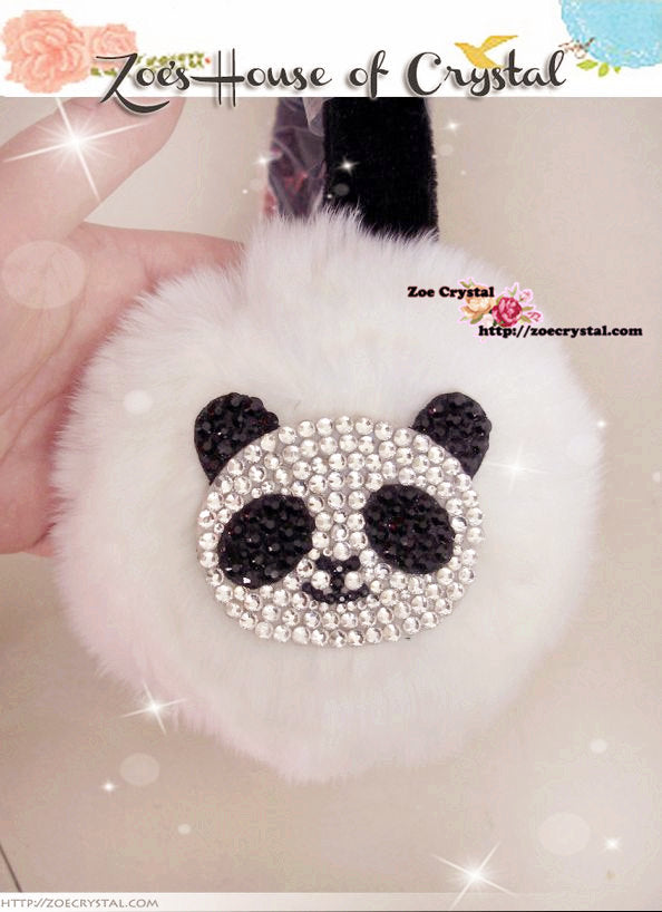 WINTER Bling and Sparkly Rabbit Fur EARMUFFS With Crystal Panda or Smiley