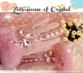 WINTER Sales- Pink Wool GLOVES with Big Elegant Rhinestones