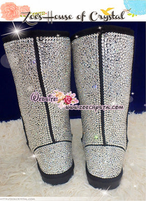 PROMOTION WINTER Bling and Sparkly Strass SheepSkin Wool BOOTS w shinning Czech or Swarovski Crystals
