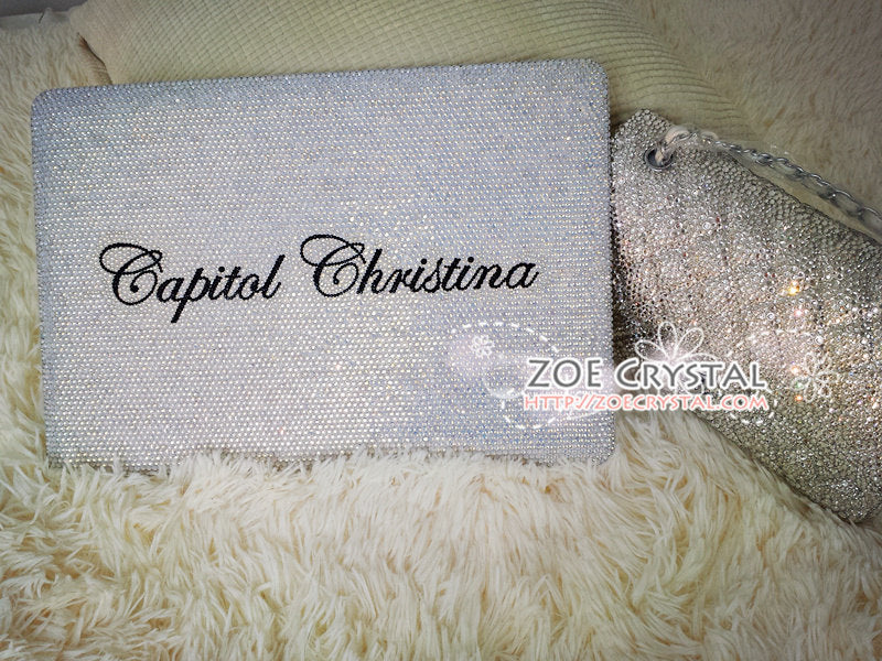 4mm MACBOOK Case / Cover in OPAL WHITE Crystals (Air/Pro/Retina) - Optional to Add Name or Words