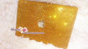 4mm MACBOOK Air Pro Case Cover w Gold Bedazzled Sparkly Shinny Crystal Rhinestones Kim Kardashian Kylie Jenner Celebrities