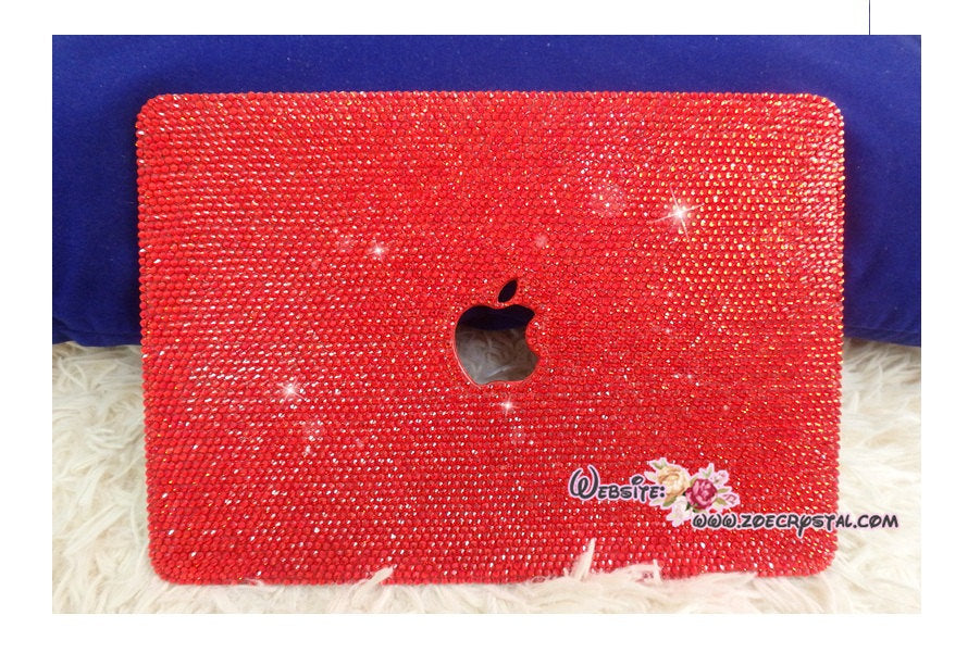 4mm MACBOOK Case Kim Kardashian Kylie Jenner in Red Crystal Rhinestone Glitter Sparky Shinny Bedazzled