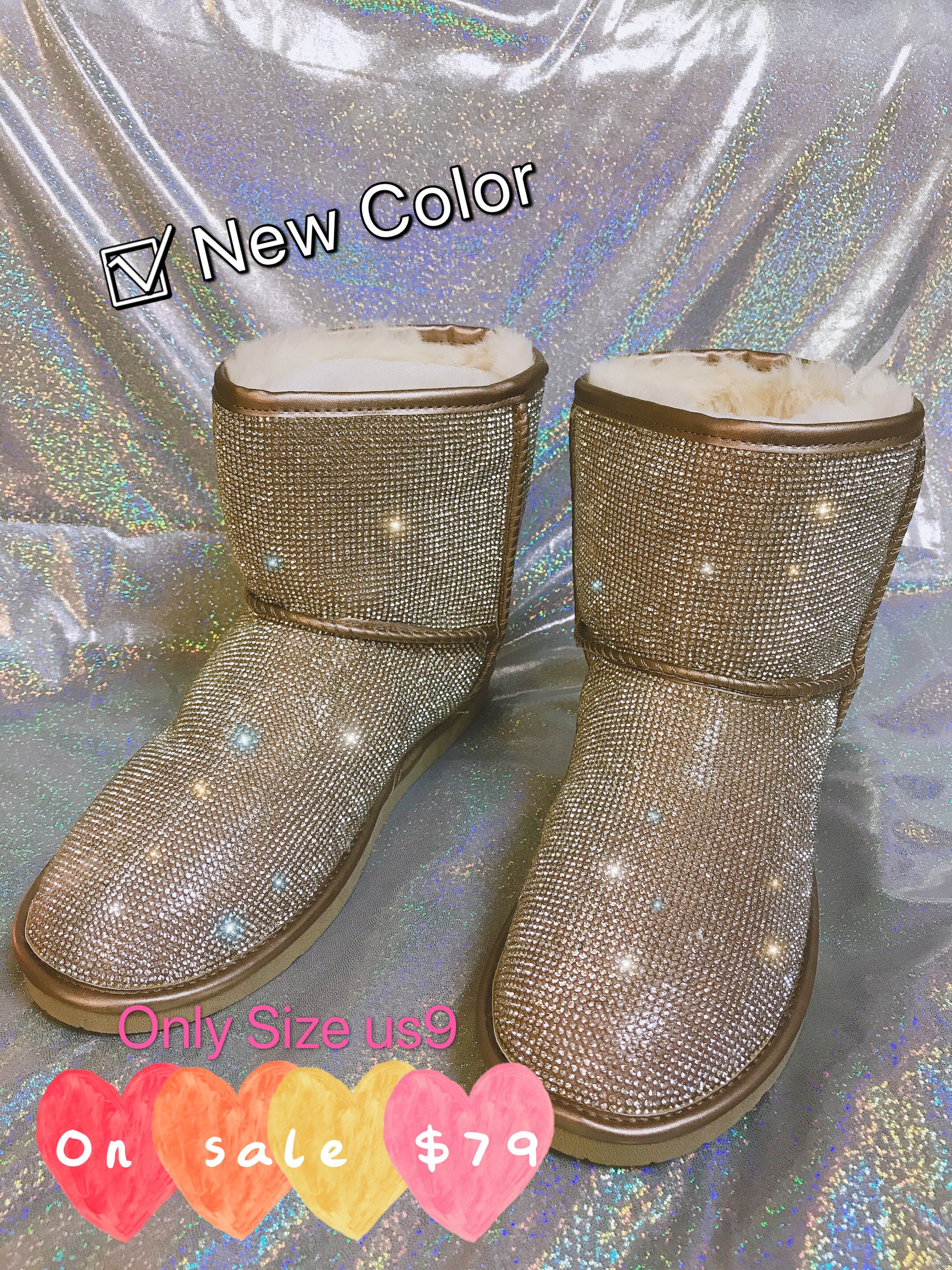 New Color Super Bling and Sparkly Short SheepSkin Wool BOOTS w shinning Czech crystals